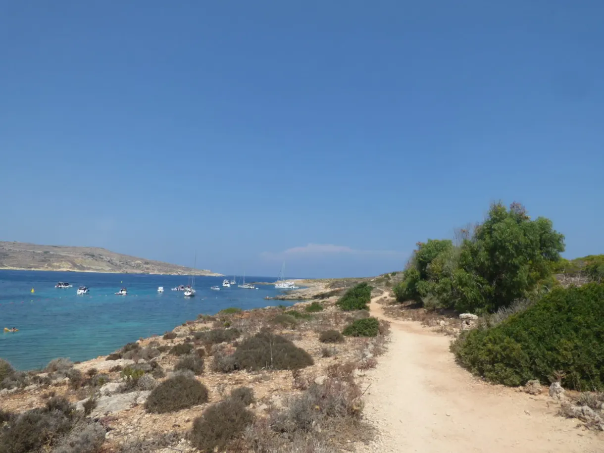 Earth path running down towards the blue sea