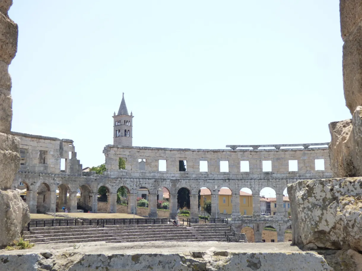 Inside the arena of Pula and its stone tiers