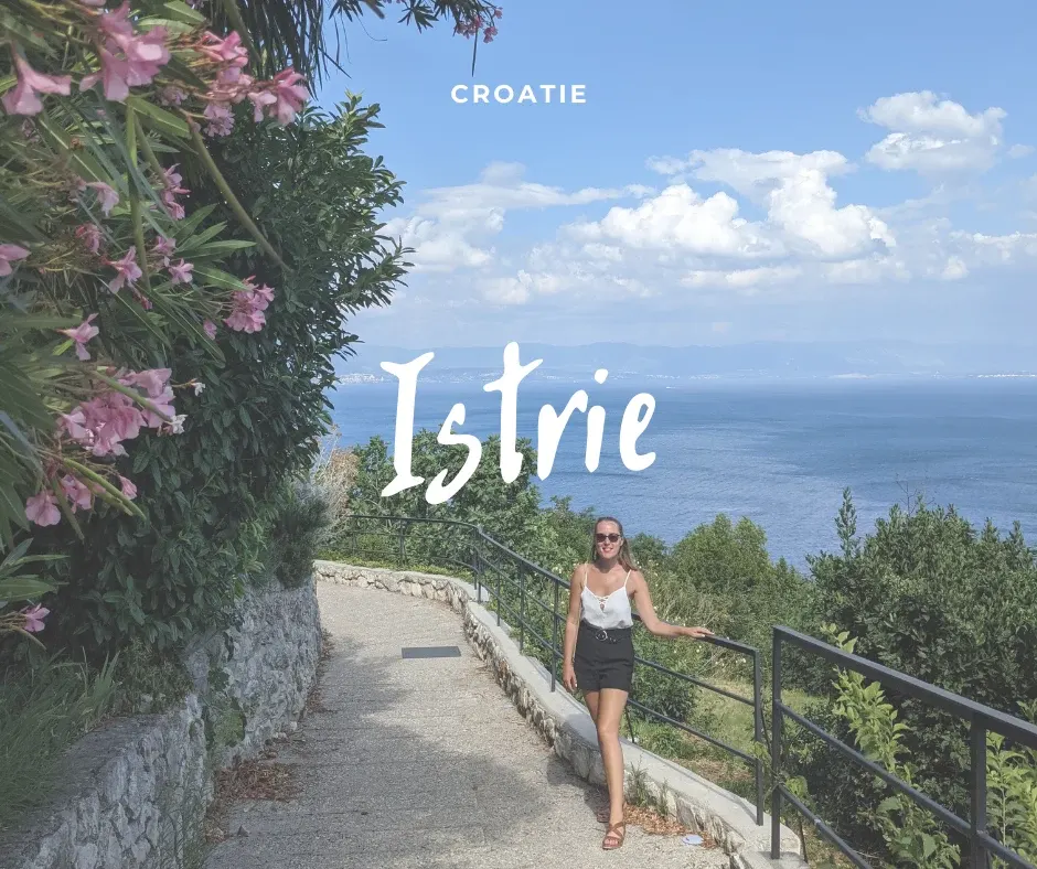 Istria banner over a coastal path lined with oleanders