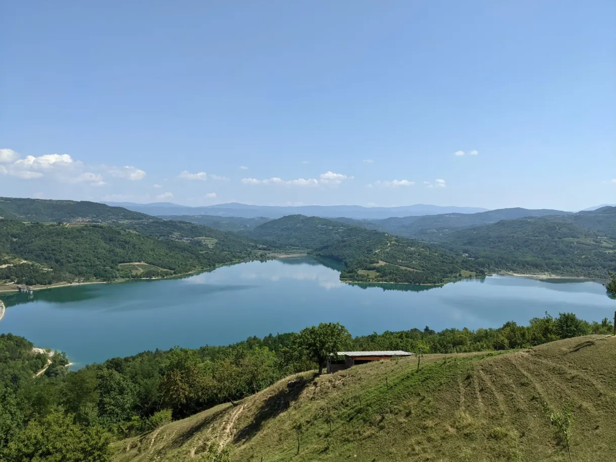 Lake Butoniga hemmed in between entirely wooded hills