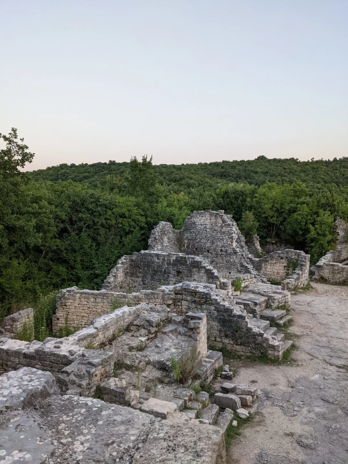 Scattered sections of wall in the abandoned town of Dvigrad