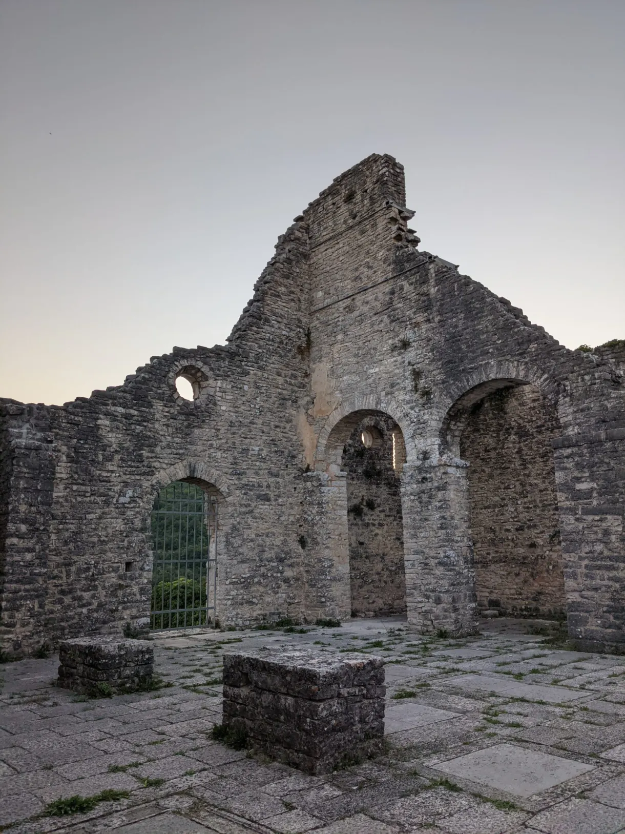 Gable and arcades of the ruined church at the heart of Dvigrad
