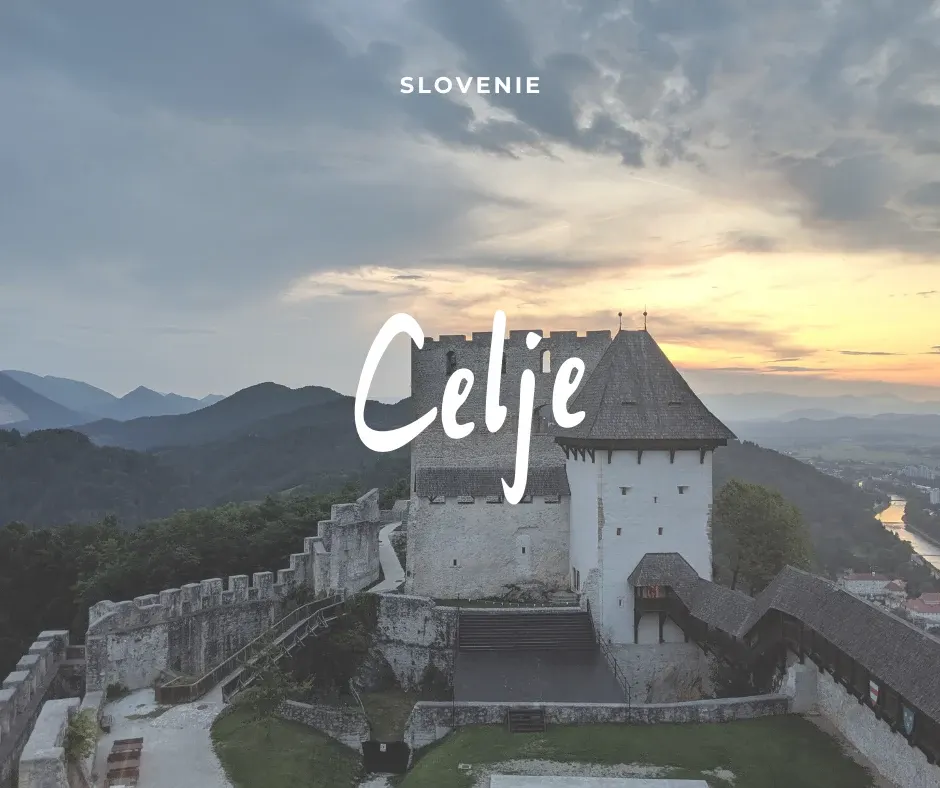 White castle of Celje on its spur at sunset