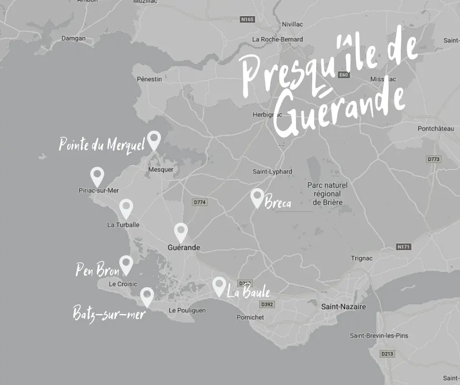 Illustrated map of the Guérande peninsula and its stops