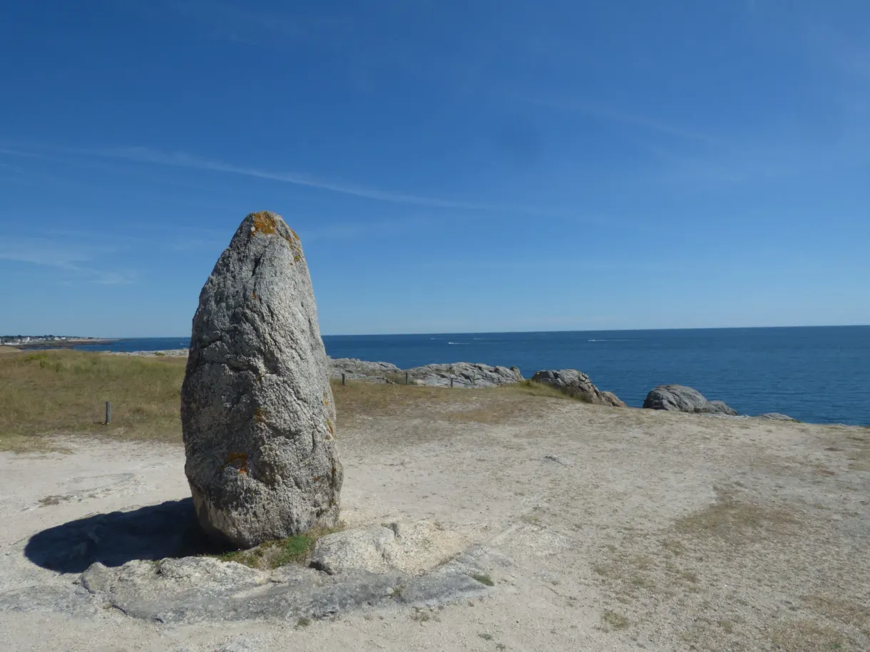 Standing stone on the moor facing the ocean