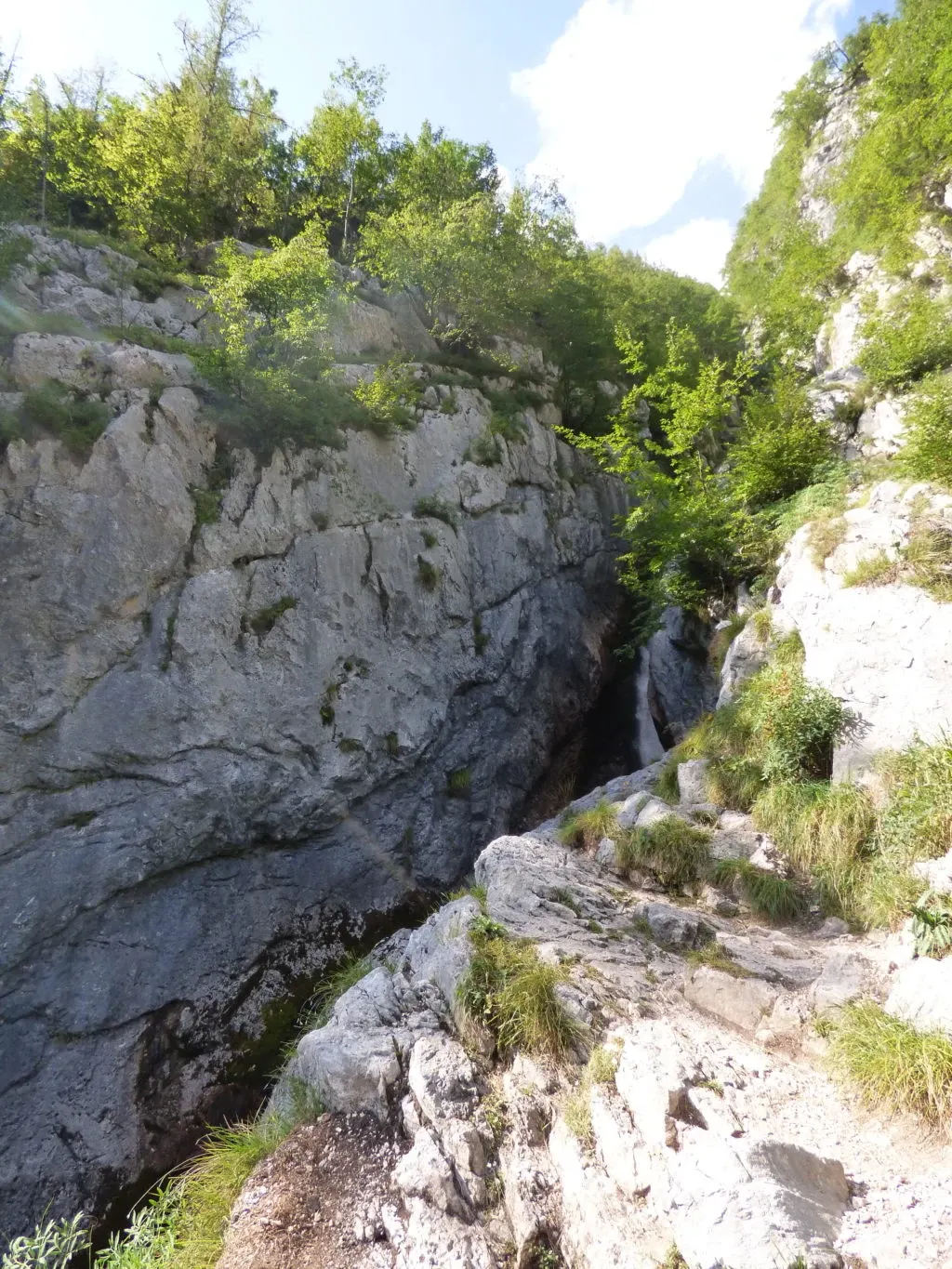 Narrow rocky gorge leading to the source of the Soča