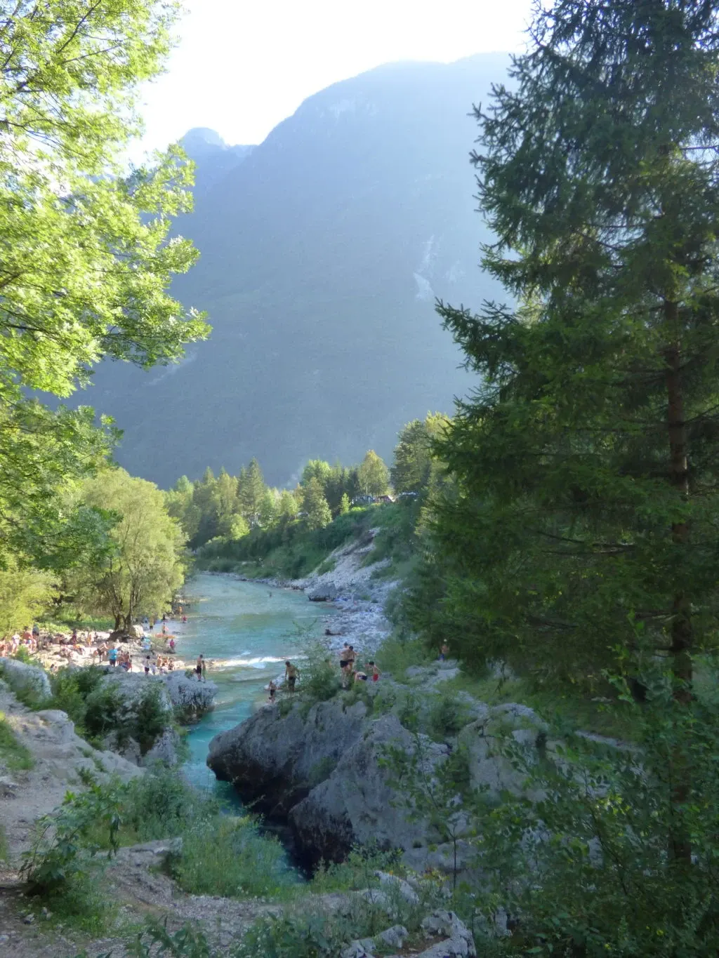Looking down on the river and its bathers