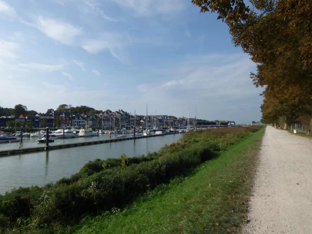 Towpath running alongside the pontoons of the marina